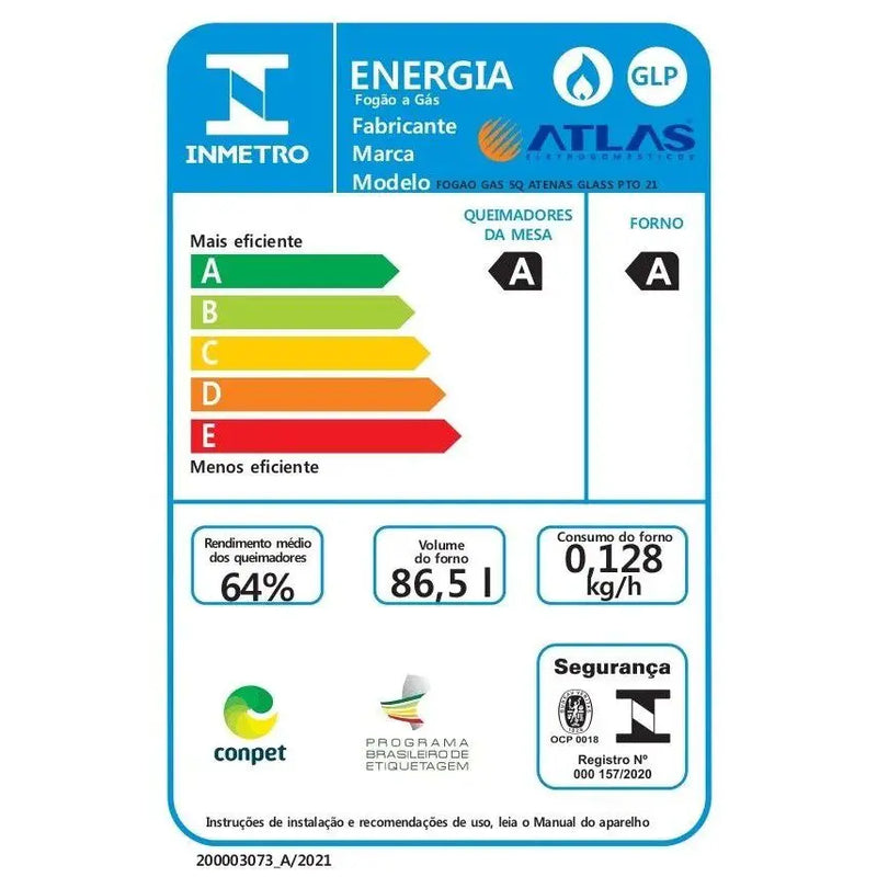 Fogão Atlas 5 Bocas preto Atenas Glass com Acendimento automático Bivolt Atlas