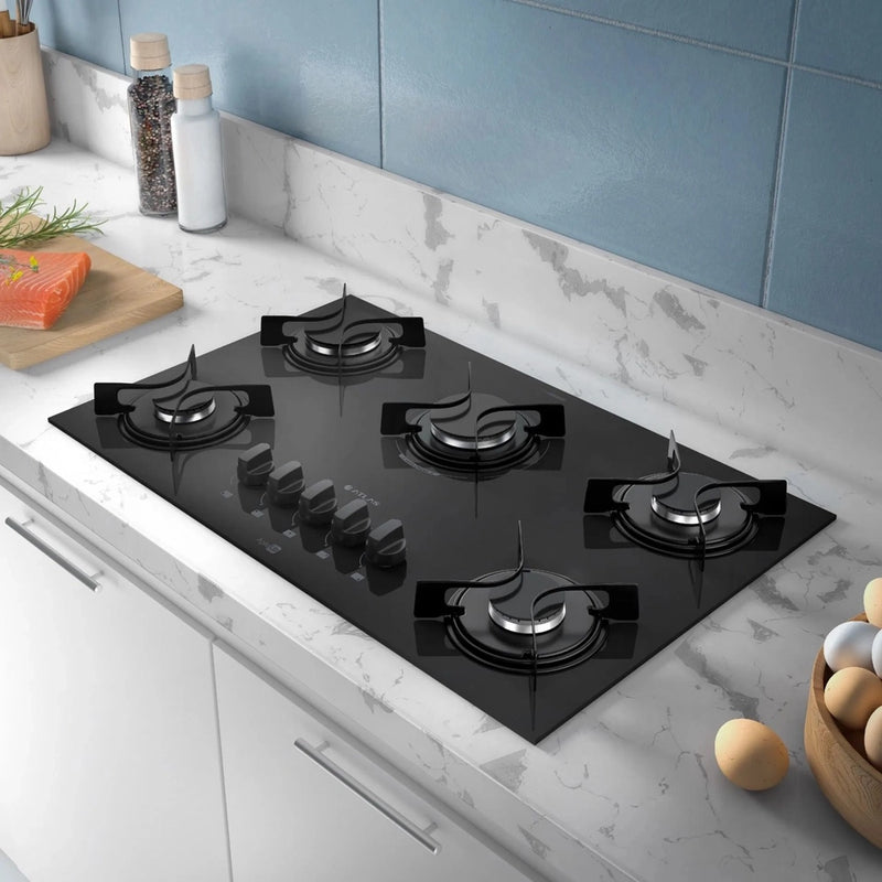 Fogão Cooktop 5 Bocas Preto Com Mesa Vidro Atlas Agile Up Bivolt